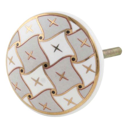 Grey and White Golden Checkerboard Cabinet Knobs